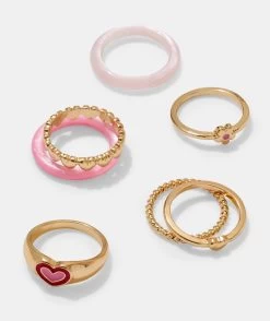 GOLD PINK RESIN RING PACK