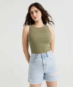 THE HIGH WAISTED RIPPED RELAXED DENIM SHORTS