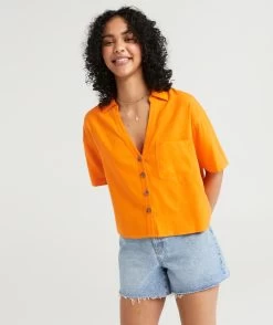 KENZI LINEN CROPPED SHIRT