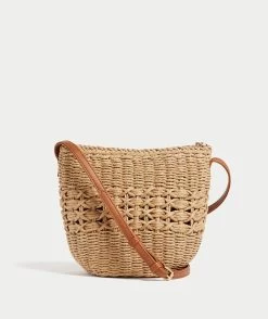 LOTTIE TAN STRAW CROSSBODY BAG