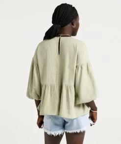 NATASHA LINEN BALLOON SLEEVE BLOUSE
