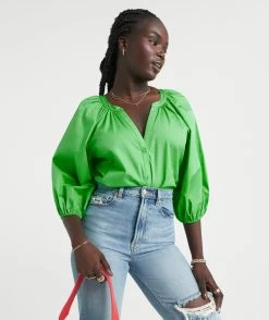 HONOR COTTON POPLIN V NECK BLOUSE