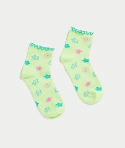 FLORAL LIME RIBBED FRILL SOCK