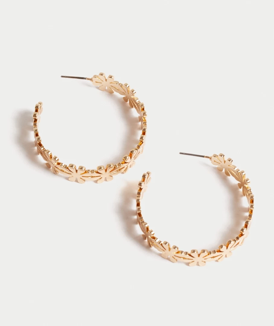 GOLD PLATED DAISY HOOP EARRINGS