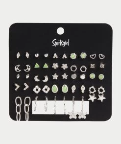 SILVER JADE STUD & HOOP EARRING PACK