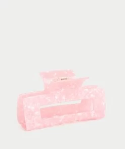 LARGE PINK MARBLE RECTANGLE HAIR CLAW