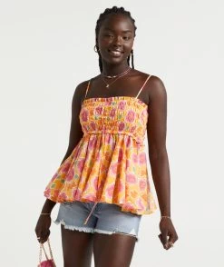 OLIVE COTTON SHIRRED VOLUME CAMI