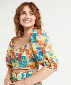 PRESLEY LINEN RUCHED FRONT TOP