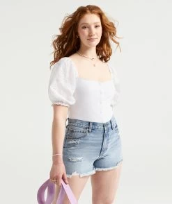 AMBER BRODERIE PUFF SLEEVE TOP