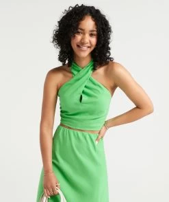 SKY LINEN HALTER TOP