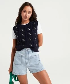 REYA EMBROIDERED CABLE KNIT VEST