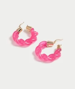 PINK OVERSIZED TWIST HOOP EARRINGS