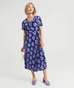 ELOISE PLISSE PLEATED WRAP MIDI DRESS