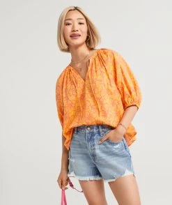 MELANIE COTTON PRINTED SMOCK TOP