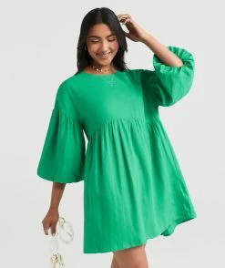NATASHA LINEN BALLOON SLEEVE DRESS