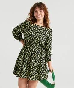 HAILEY PRINTED ELASTICATED MINI DRESS