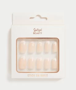 STICK ON NAILS - CLASSIC FRENCH SHORT COFFIN