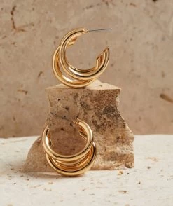 GOLD PLATED TRIPLE HOOP EARRINGS