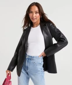 DELANY FAUX LEATHER BLAZER