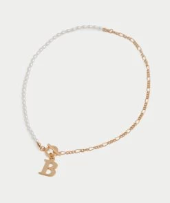 PEARL HALF CHAIN LETTER NECKLACE