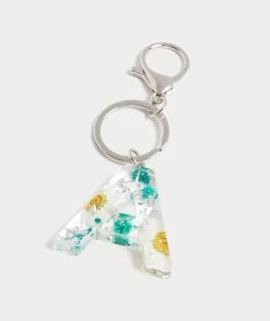 SILVER PRESSED FLOWER ALPHABET KEYRING