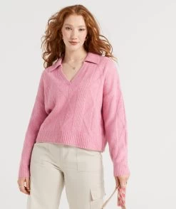 LEILA CABLE COLLARED KNIT SWEATER