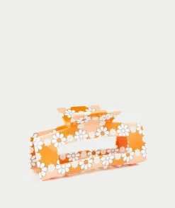 ORANGE DAISY RECTANGLE HAIR CLAW