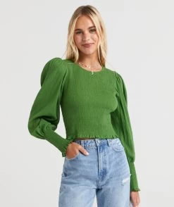 APRIL SHIRRED LONG SLEEVE BLOUSE