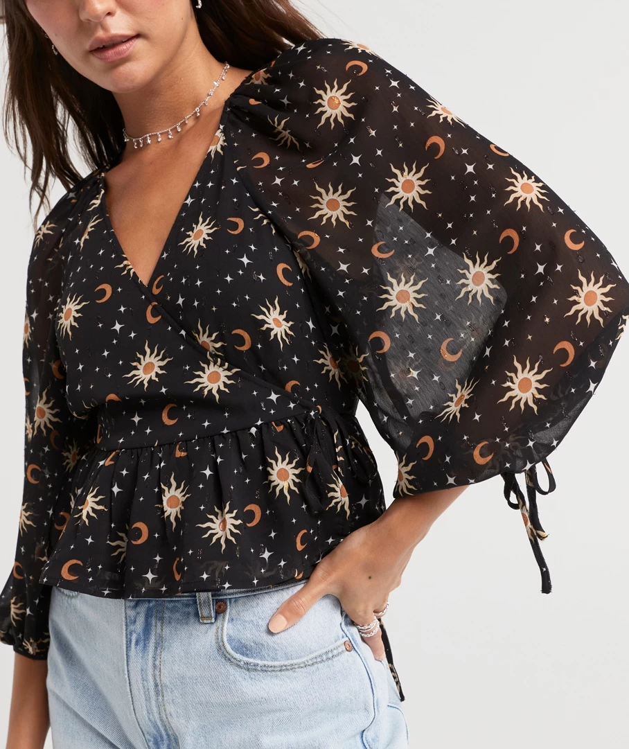 CELESTE SHEER PRINTED WRAP TOP - Image 2