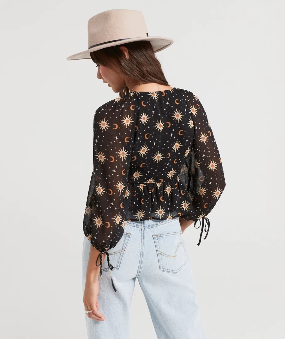 CELESTE SHEER PRINTED WRAP TOP - Image 3