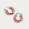 PINK ENAMEL CHECK HOOP EARRINGS