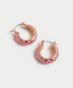 PINK ENAMEL CHECK HOOP EARRINGS
