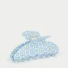 BLUE DAISY PRINT RECTANGLE HAIR CLAW