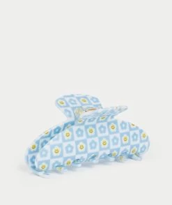 BLUE DAISY PRINT RECTANGLE HAIR CLAW