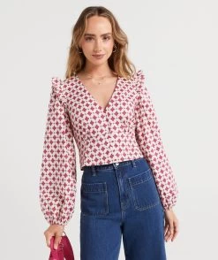CHERRY BUTTON THROUGH BLOUSE