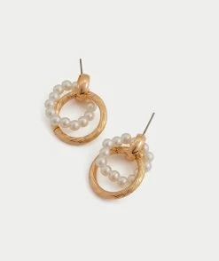 GOLD PEARL HOOP EARRINGS